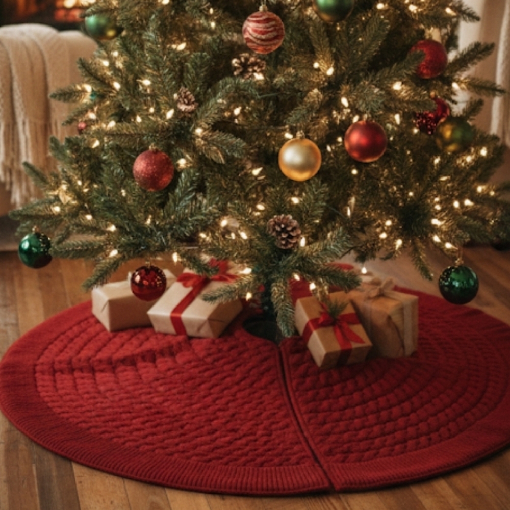 Target Wondershop 48" Christmas Centric Cable Knit Tree Skirt Red NWT